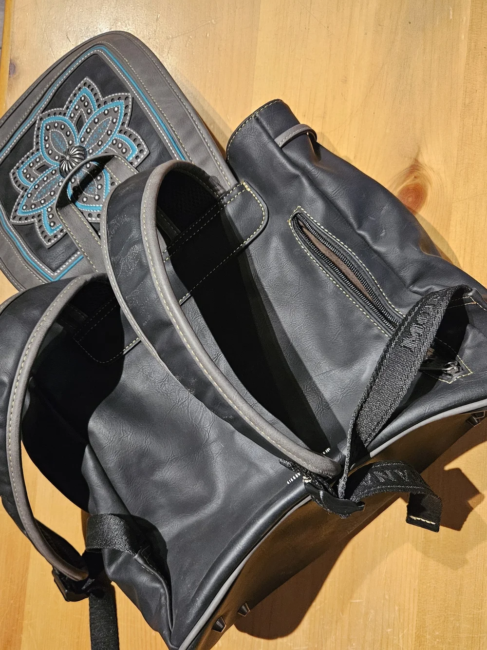 Montana WEST Black and Gray Floral Studded Backpack with Turquoise Accents